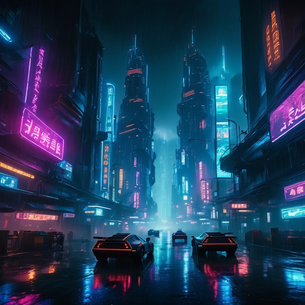AI-generated futuristic neon-lit cityscape